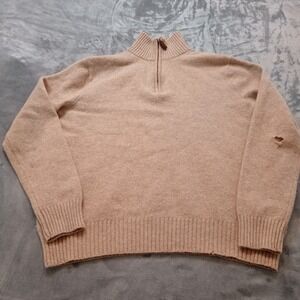 J Crew Mens 1/4 Zip Pullover Sweater 100% Lambswool Sz M Beige Preppy FLAWS READ